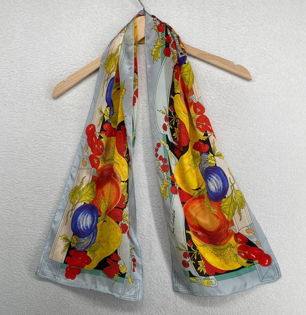 JUNE CRITCHFIELD Scarf Heinz Apple Butter Silk Shawl Wrap Blue 11" x 54" VTG